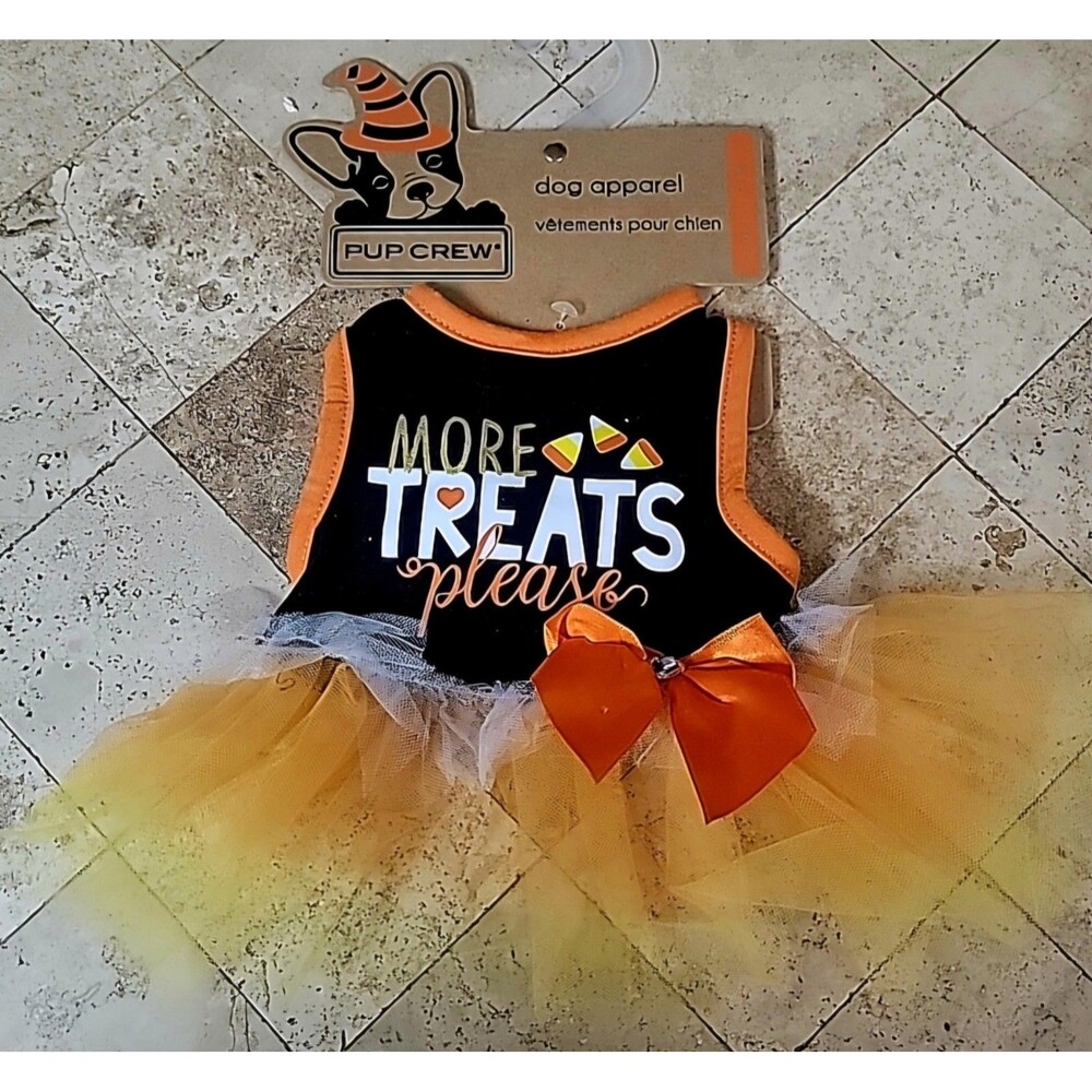 NEW XSmall Pup Crew Halloween Dog Dress More Treats Please Candy Corn Tutu